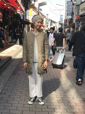 「MANASTASH（マナスタッシュ）のアイテム（ダウンジャケット/コート）」を使った、YOSHIHARUさん（レディース・168cm）の秋コーディネート
