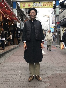 「MANASTASH（マナスタッシュ）のアイテム（ダウンベスト）」を使った、YOSHIHARUさん（レディース・168cm）の秋コーディネート