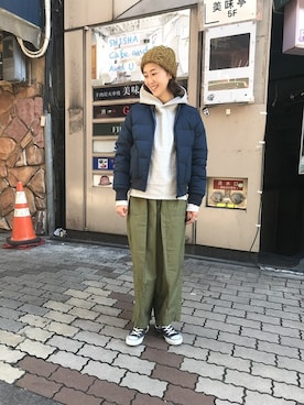「MANASTASH（マナスタッシュ）のアイテム（ダウンジャケット/コート）」を使った、YOSHIHARUさん（レディース・168cm）の秋コーディネート