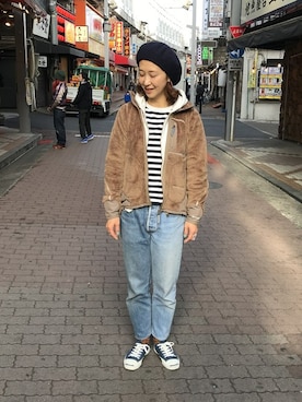 「and wander（アンドワンダー）のアイテム（ブルゾン）」を使った、YOSHIHARUさん（レディース・168cm）の冬コーディネート