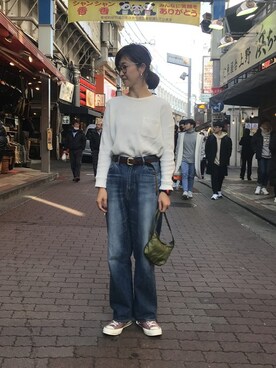 「MANASTASH（マナスタッシュ）のアイテム（バッグ）」を使った、YOSHIHARUさん（レディース・168cm）の冬コーディネート
