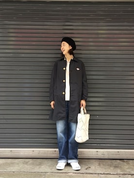 「MANASTASH」｜「アイテム（ステンカラーコート）」を使った、YOSHIHARUさん（レディース・168cm）の冬コーディネート