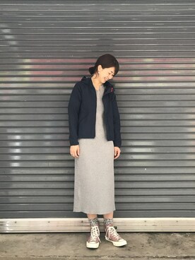 「MANASTASH（マナスタッシュ）のアイテム（マウンテンパーカー）」を使った、YOSHIHARUさん（レディース・168cm）の冬コーディネート