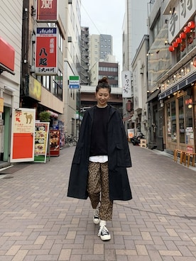 「MANASTASH（マナスタッシュ）のアイテム（ステンカラーコート）」を使った、YOSHIHARUさん（レディース・168cm）の冬コーディネート