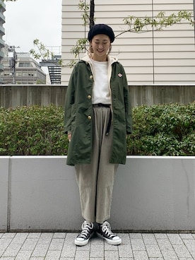 「グラミチ」｜「アイテム（ハンチング/ベレー帽）」を使った、YOSHIHARUさん（レディース・168cm）の冬コーディネート