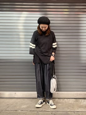 「MANASTASH」｜「アイテム（ハンチング/ベレー帽）」を使った、YOSHIHARUさん（レディース・168cm）の春コーディネート