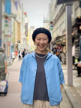 「BEAVER上野」｜「アイテム（ハンチング/ベレー帽）」を使った、YOSHIHARUさん（レディース・168cm）の夏コーディネート