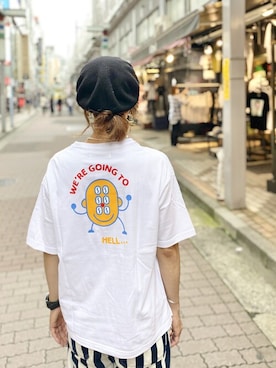 「BEAVER上野」｜「アイテム（ハンチング/ベレー帽）」を使った、YOSHIHARUさん（レディース・168cm）の夏コーディネート