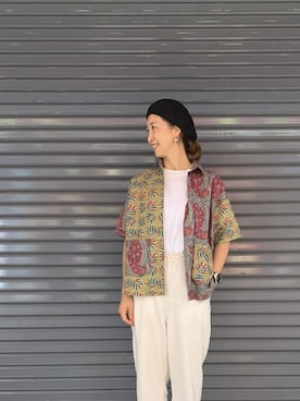 「MANASTASH」｜「アイテム（ハンチング/ベレー帽）」を使った、YOSHIHARUさん（レディース・168cm）の夏コーディネート
