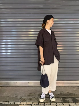「BEAVER上野」｜「アイテム（ハンチング/ベレー帽）」を使った、YOSHIHARUさん（レディース・168cm）の夏コーディネート