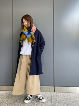 「MANASTASH（マナスタッシュ）のアイテム（ステンカラーコート）」を使った、YOSHIHARUさん（レディース・168cm）の秋コーディネート