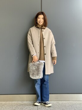 「MANASTASH（マナスタッシュ）のアイテム（ステンカラーコート）」を使った、YOSHIHARUさん（レディース・168cm）の秋コーディネート