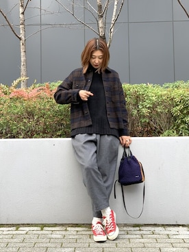 「MANASTASH（マナスタッシュ）のアイテム（ジャケット/アウター）」を使った、YOSHIHARUさん（レディース・168cm）の冬コーディネート