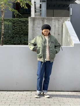 「MANASTASH（マナスタッシュ）のアイテム（MA-1）」を使った、YOSHIHARUさん（レディース・168cm）の冬コーディネート