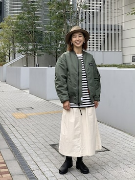「MANASTASH（マナスタッシュ）のアイテム（MA-1）」を使った、YOSHIHARUさん（レディース・168cm）の冬コーディネート