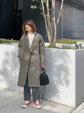「MANASTASH（マナスタッシュ）のアイテム（ステンカラーコート）」を使った、YOSHIHARUさん（レディース・168cm）の冬コーディネート