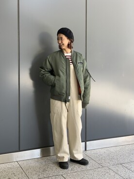 「MANASTASH（マナスタッシュ）のアイテム（オールインワン・サロペット）」を使った、YOSHIHARUさん（レディース・168cm）の冬コーディネート