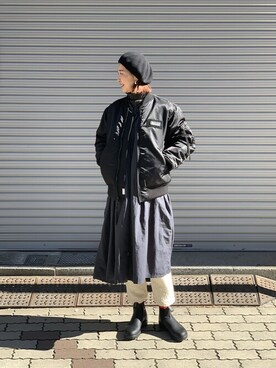 「MANASTASH（マナスタッシュ）のアイテム（MA-1）」を使った、YOSHIHARUさん（レディース・168cm）の冬コーディネート