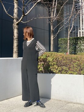 「MANASTASH（マナスタッシュ）のアイテム（オールインワン・サロペット）」を使った、YOSHIHARUさん（レディース・168cm）の冬コーディネート
