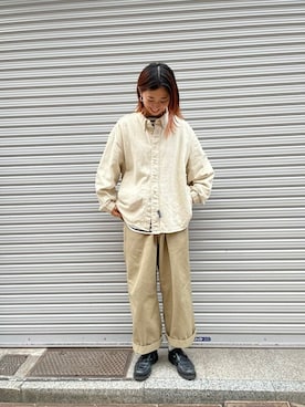 「MANASTASH（マナスタッシュ）のMANASTASH×GILET / マナスタッシュ×ジレ　MS BD BIG SHIRTS　マナスタッシュBDビッグシャツ（シャツ/ブラウス）」を使った、YOSHIHARUさん（レディース・168cm）の秋コーディネート