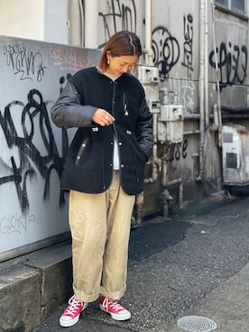 「MANASTASH（マナスタッシュ）のアイテム（ジャケット/アウター）」を使った、YOSHIHARUさん（レディース・168cm）の秋コーディネート