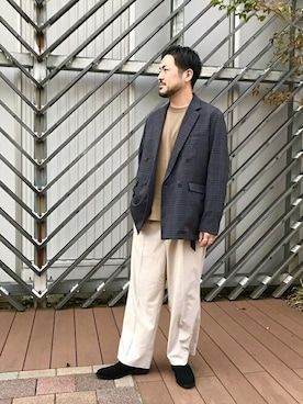 「アイテム（テーラードジャケット）」を使った、遠藤さん（メンズ・177cm）の秋コーディネート
