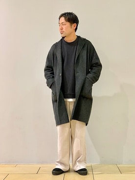 「417 EDIFICE（フォーワンセブンエディフィス）のアイテム（チェスターコート）」を使った、遠藤さん（メンズ・177cm）の冬コーディネート