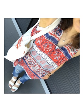 「Ungrid（アングリッド）のフレイドヘムストスリ（デニムパンツ）」を使った、akiさん（レディース・158cm）の夏コーディネート