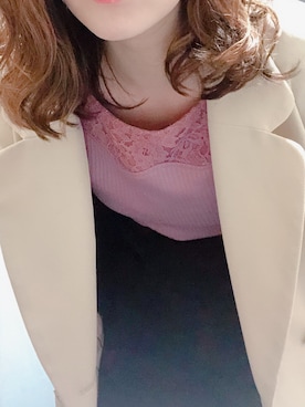 「MAJESTIC LEGON（マジェスティックレゴン）のスカラップレースプルオーバー（Tシャツ/カットソー、ピンク系）」を使った、Namiさん（レディース・155cm）の春コーディネート