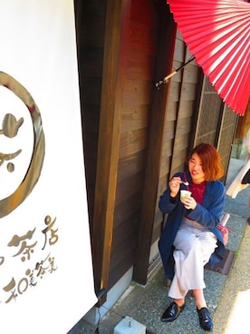 「TITTY&CO.（ティティーアンドコー）のフリルネックレースTOPS（Tシャツ/カットソー、レッド系）」を使った、Namiさん（レディース・155cm）の春コーディネート