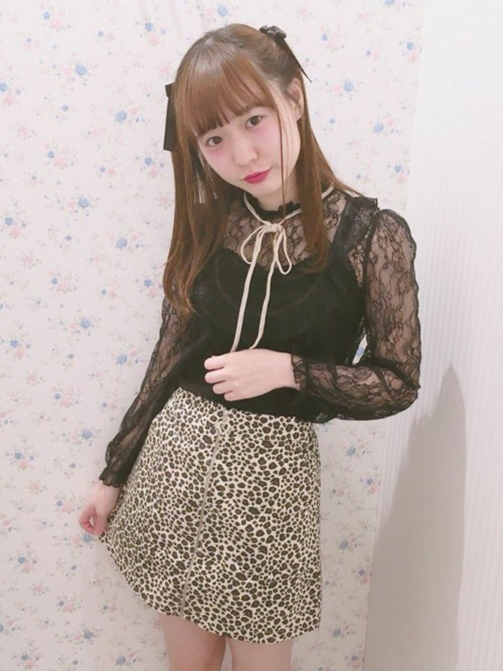 「Honey Cinnamon」｜「Honey Cinnamonのレオパード台形スカート（スカート、ブラウン系）」を使った、Honey Cinnamonさん（レディース・160cm）の夏コーディネートの1枚目の写真