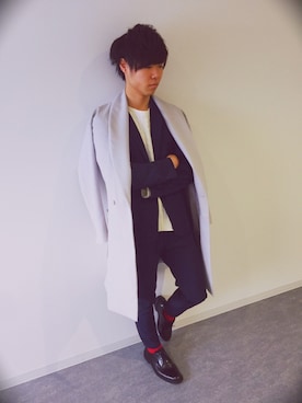 「羽織り」｜「アイテム（チェスターコート）」を使った、TAKUMIさん（メンズ・172cm）の冬コーディネート