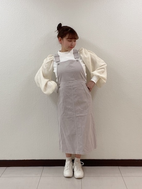 「袖ボリューム」｜「アイテム（ジャンパースカート）」を使った、sanaさん（レディース・157cm）の冬コーディネート
