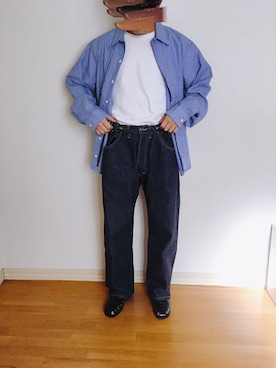「redkapのアイテム（シャツ/ブラウス、ブルー系）」を使った、kururikunさん（メンズ・171cm）の夏コーディネート