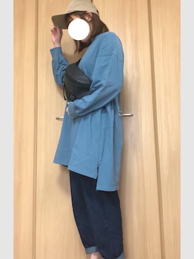「GU（ジーユー）のアイテム（デニムパンツ、ブルー系）」を使った、nicolatteさん（レディース・159cm）の春コーディネート
