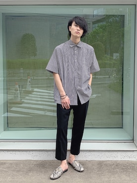 「markaware（マーカウェア）のアイテム（スラックス）」を使った、tsubasaさん（メンズ・177cm）の春コーディネート