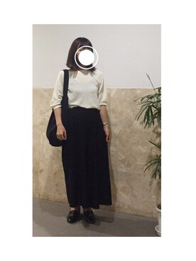 「earth music&ecology（アースミュージックアンドエコロジー）のカットプリーツスカーチョ（その他パンツ）」を使った、remioさん（レディース・163cm）の秋コーディネート