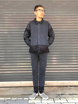 「黒」｜「アイテム（スリッポン）」を使った、大空さん（メンズ・177cm）の春コーディネート