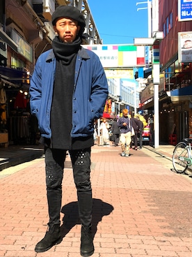 「スキニー」｜「アイテム（ブルゾン）」を使った、大空さん（メンズ・177cm）の秋コーディネート