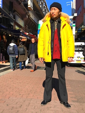 「WOOLRICH（ウールリッチ）のアイテム（ジャケット/アウター）」を使った、大空さん（メンズ・177cm）の冬コーディネート