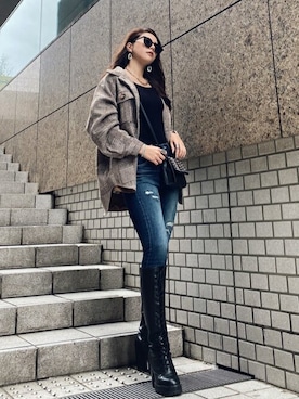 「アイテム（トップス、ブラウン系）」を使った、EGOIST staffさん（レディース・160cm）の秋コーディネート