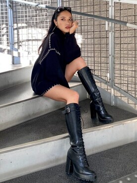 「EGOIST（エゴイスト）のアイテム（ブーツ）」を使った、EGOIST staffさん（レディース・158cm）の冬コーディネート