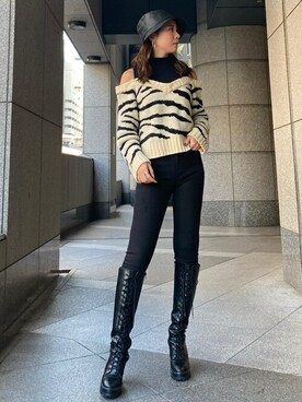 「EGOIST（エゴイスト）のアイテム（ブーツ）」を使った、EGOIST staffさん（レディース・160cm）の冬コーディネート