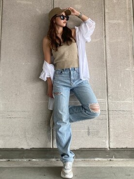 「EGOIST（エゴイスト）のアイテム（ニット/セーター）」を使った、EGOIST staffさん（レディース・161cm）の夏コーディネート