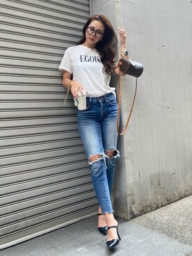 「EGOIST（エゴイスト）のアイテム（Tシャツ/カットソー）」を使った、EGOIST staffさん（レディース・161cm）の夏コーディネート