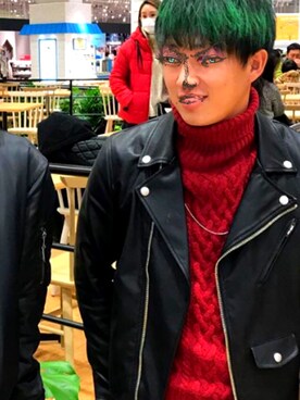 「SPINNS（スピンズ）のアイテム（ライダースジャケット）」を使った、てぃーきさん（メンズ・170cm）の秋コーディネート