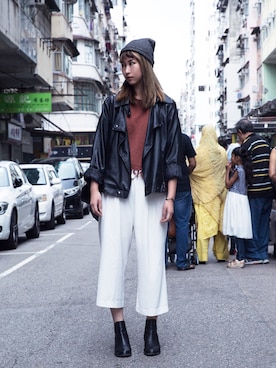 「PULL&BEAR（プルアンドベア）のアイテム（帽子）」を使った、Belva Chanさん（レディース・165cm）の秋コーディネート