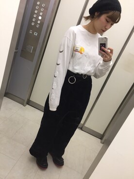 「白黒」｜「アイテム（ハンチング/ベレー帽）」を使った、m o e○▲□さん（レディース・161cm）の春コーディネート