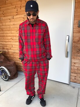 「STUSSY（ステューシー）のアイテム（ブルゾン、レッド系）」を使った、ハヤさん（メンズ・172cm）の春コーディネート