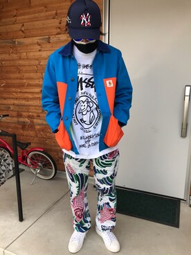 「STUSSY（ステューシー）のアイテム（Tシャツ/カットソー、ホワイト系）」を使った、ハヤさん（メンズ・172cm）の春コーディネート
